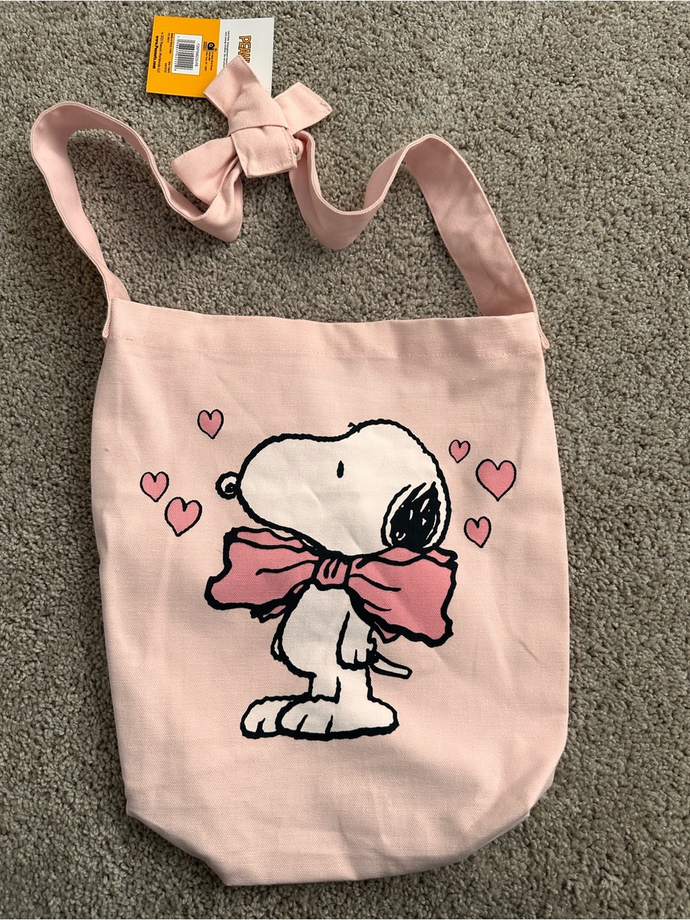 Pink Snoopy Canvas Tote Bag with Bow